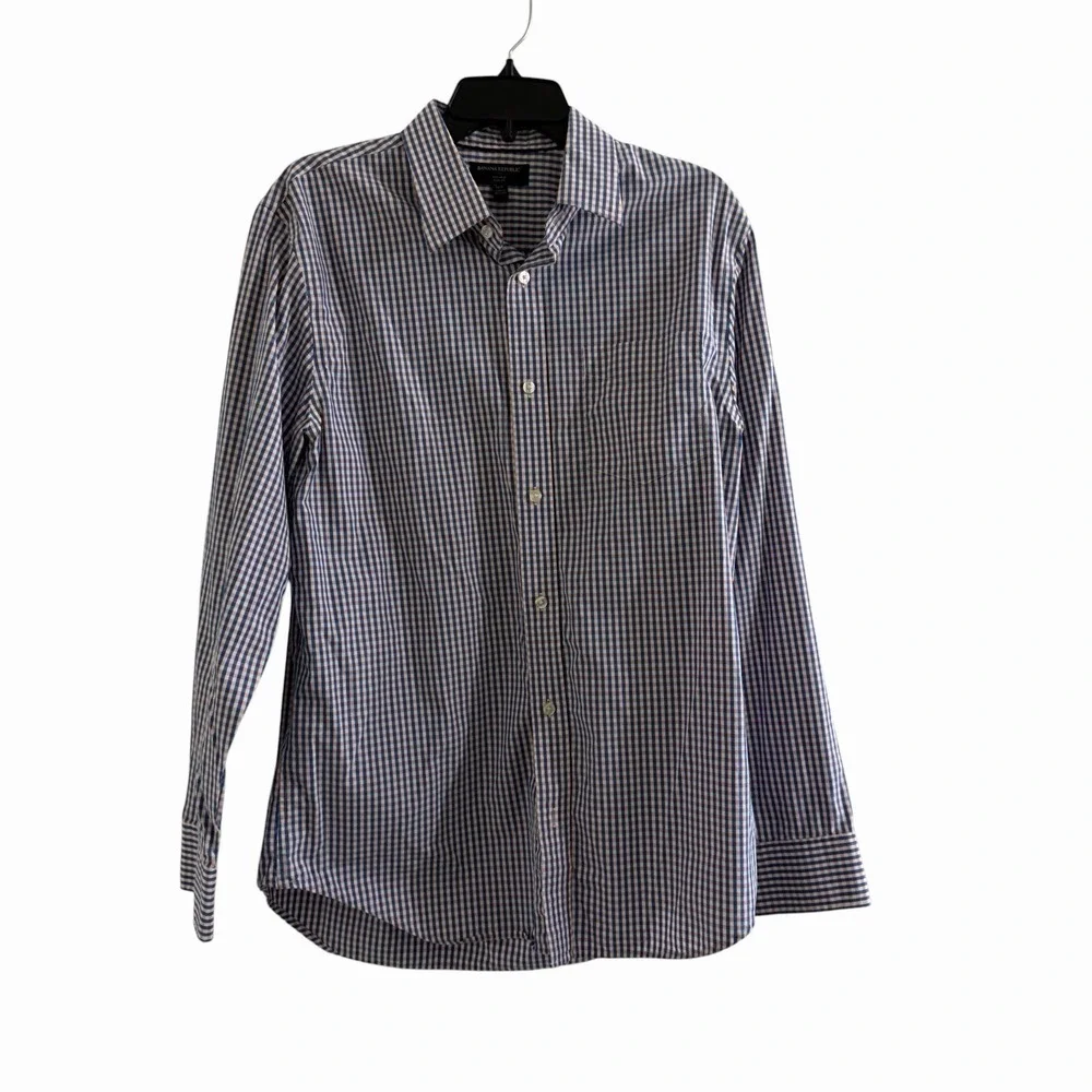 Banana Republic Non Iron Slim Fit Check Dress Shirt Mens Large Blue Orange